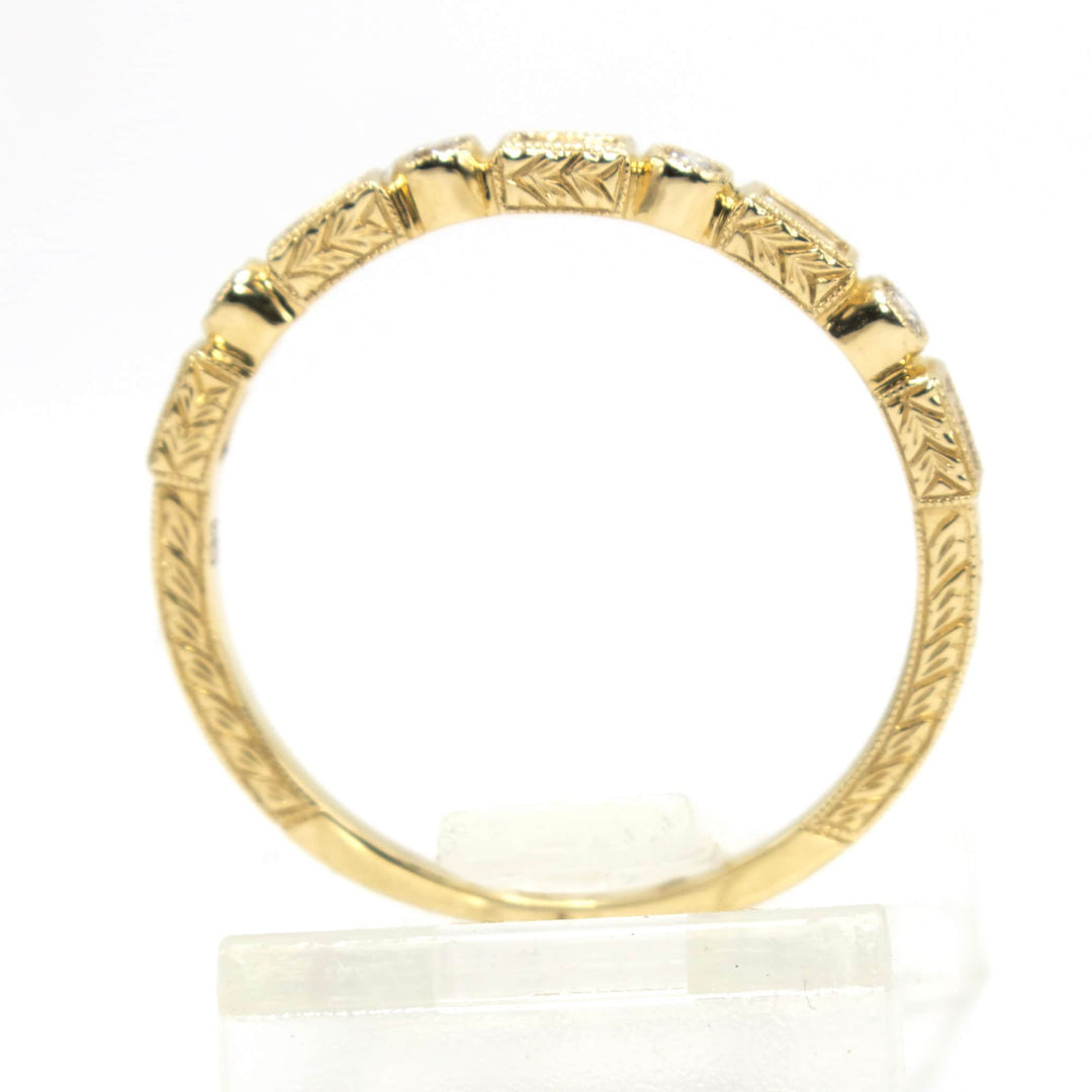 Alternating Round and Baguette Art Deco Style Diamond Wedding Band in 14K Yellow Gold