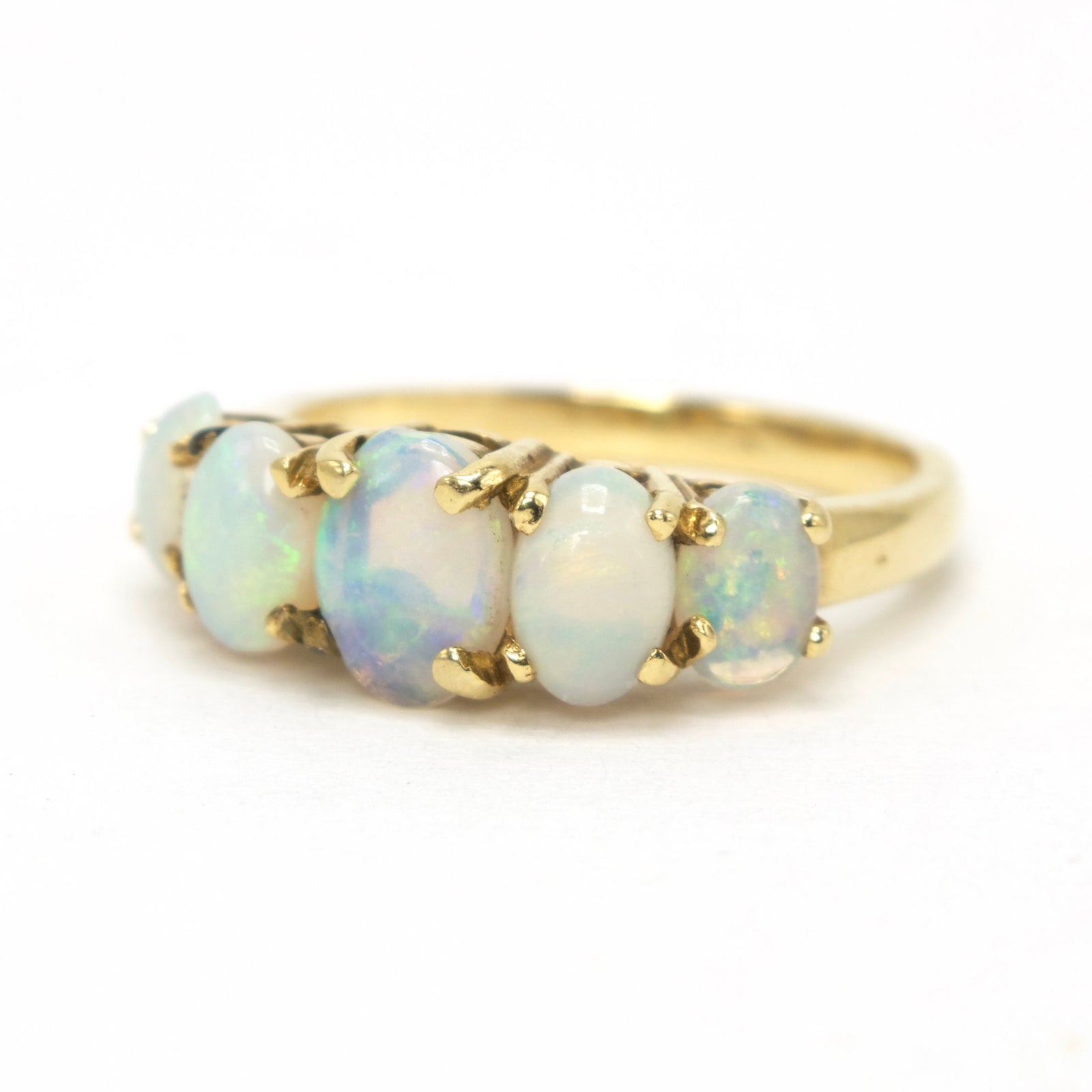 Vintage Five Stone Oval Opal Ring in 14K Yellow Gold