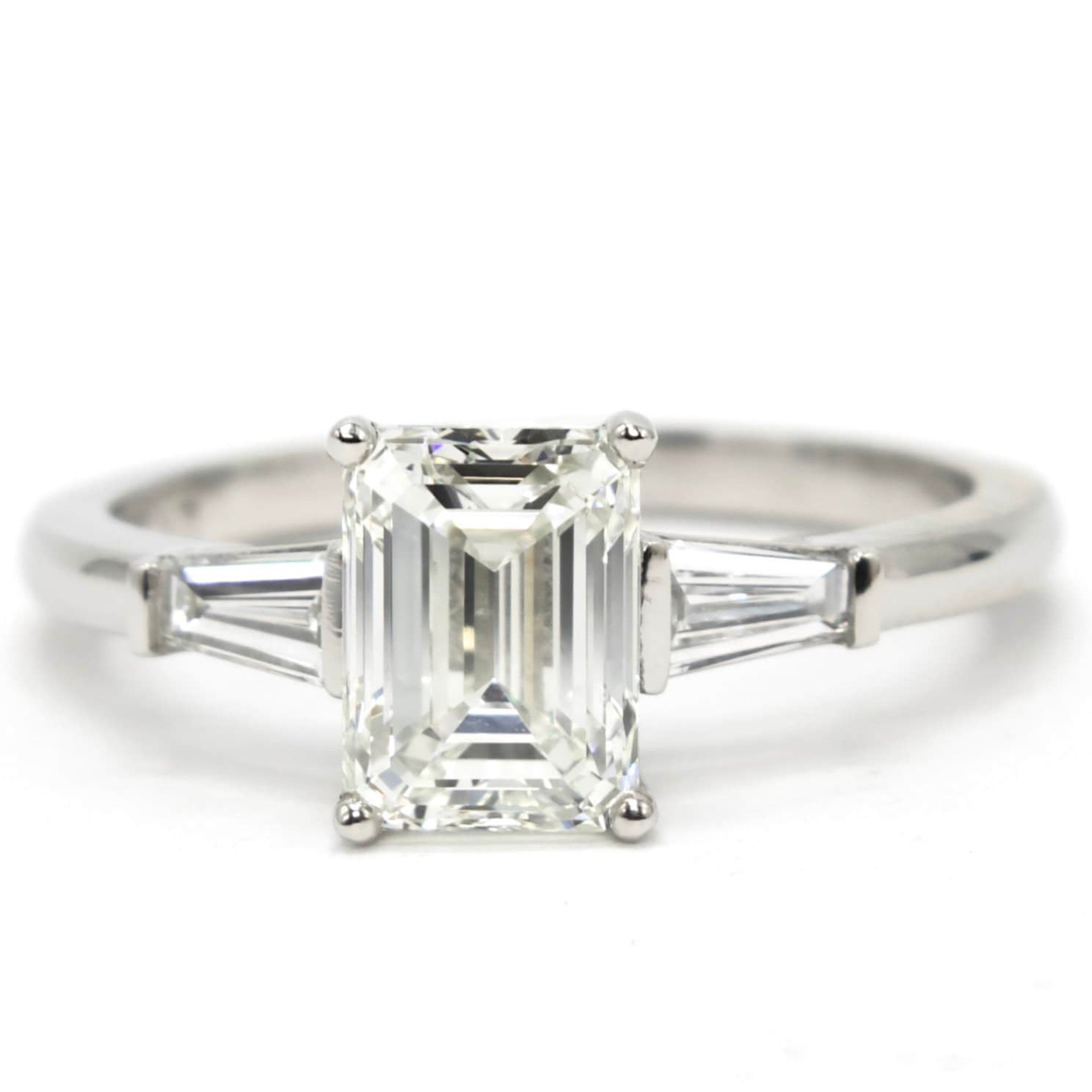 1.50 carat Emerald Cut Diamond Solitaire with Tapered Baguettes in Platinum