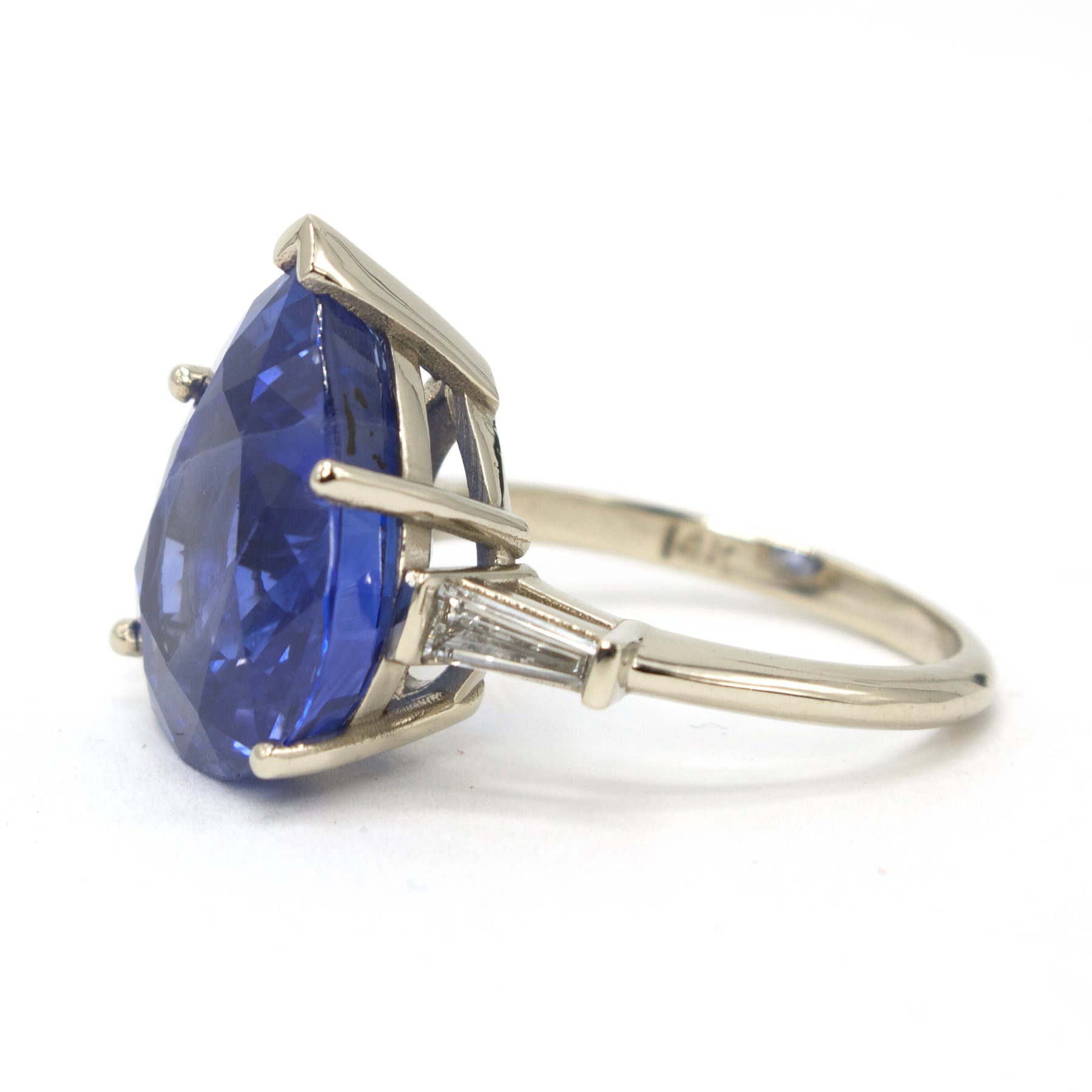 GIA Certified 12.70ct Pear Shaped Ceylon Blue Sapphire Ring with