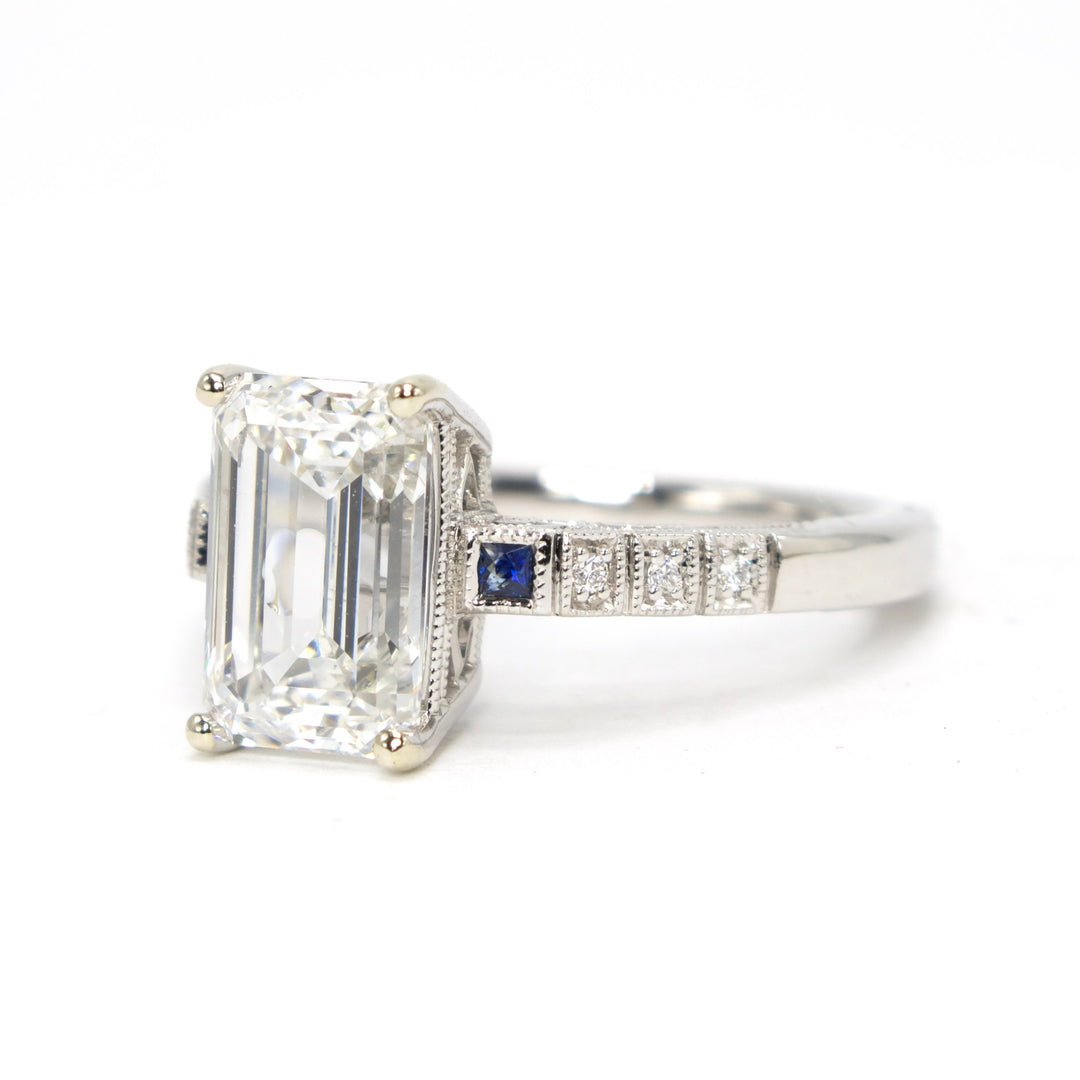 3.08 carat Emerald Cut Lab Grown Diamond in White Gold with Geometric –  A.J. Martin