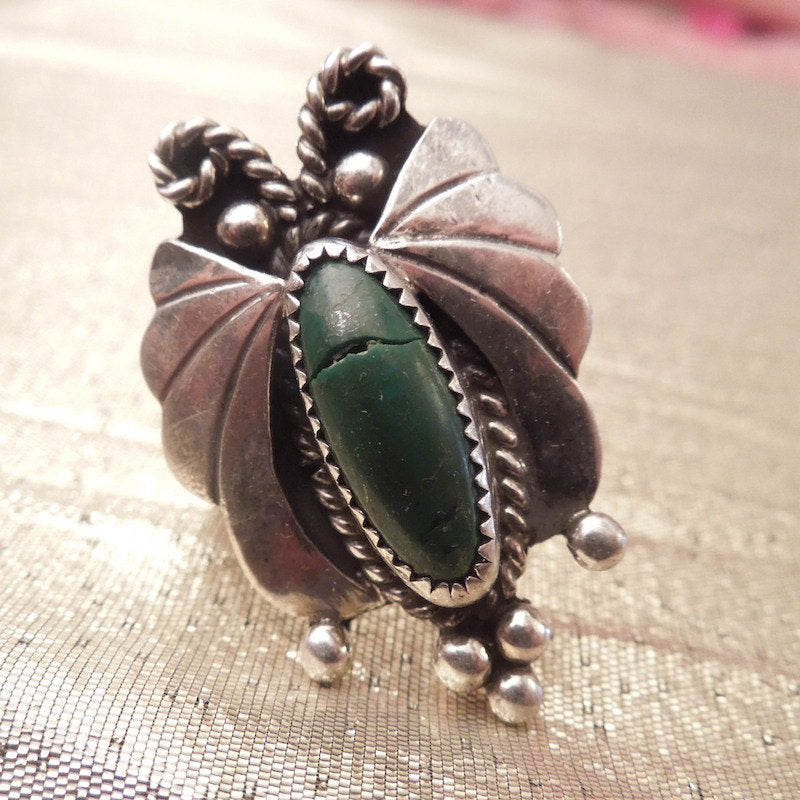 Vintage Sterling Silver Butterfly Ring with Turquoise