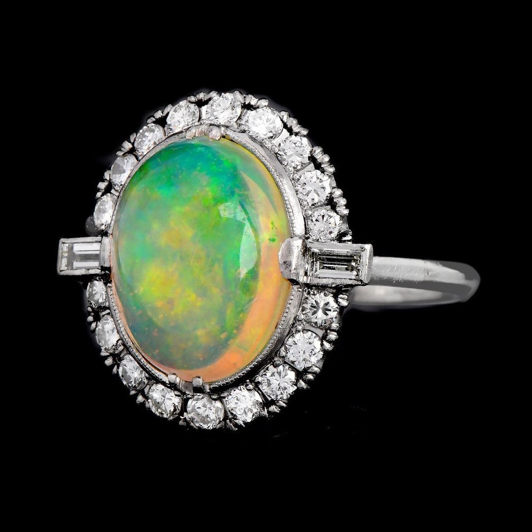 GIA Certified Natural Oval Opal and Diamond Ring in Platinum