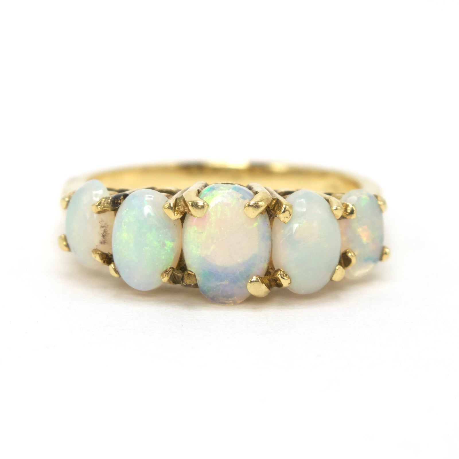 Vintage Five Stone Oval Opal Ring in 14K Yellow Gold