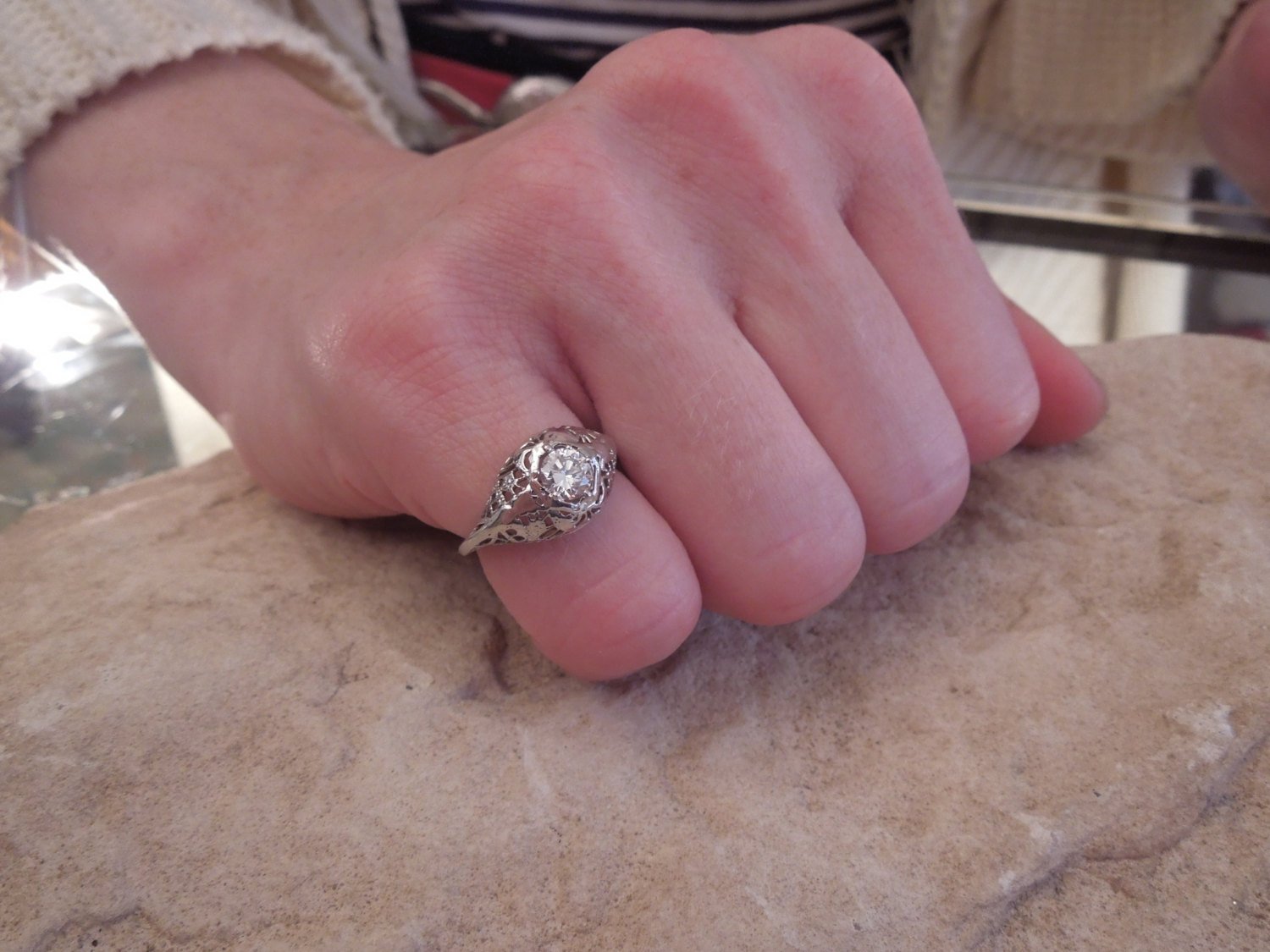 Half Carat Diamond in Beautifully Filigreed Art Deco Mounting