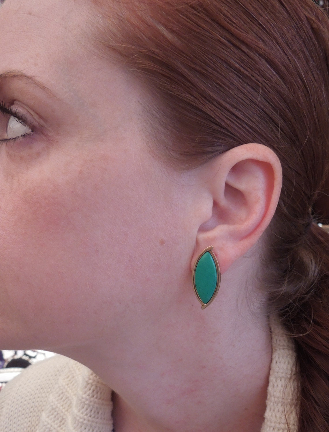 Marquise Shaped Jade Earrings in 14K Gold Bezel