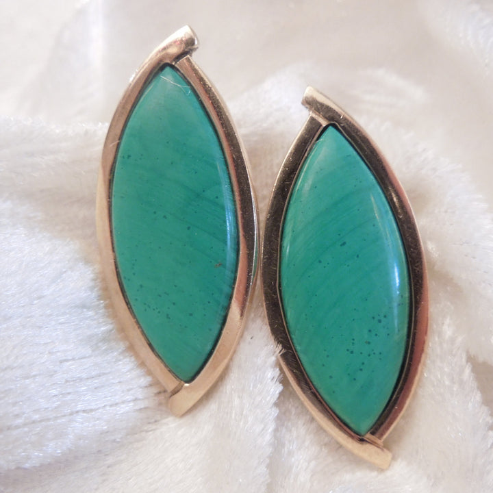 Marquise Shaped Jade Earrings in 14K Gold Bezel