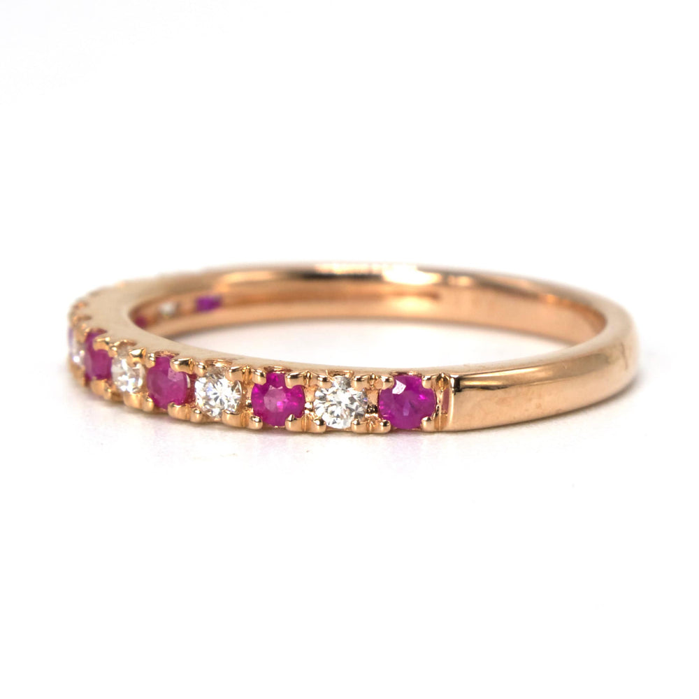 Alternating Ruby and Diamond Anniversary Wedding Band in Rose Gold