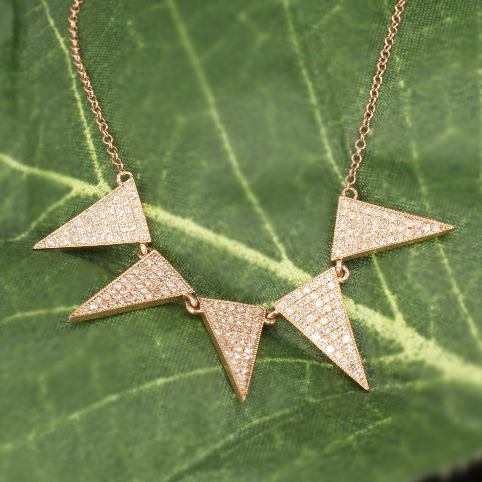 14K Rose Gold and Diamond Triangle Pennant Style Necklace