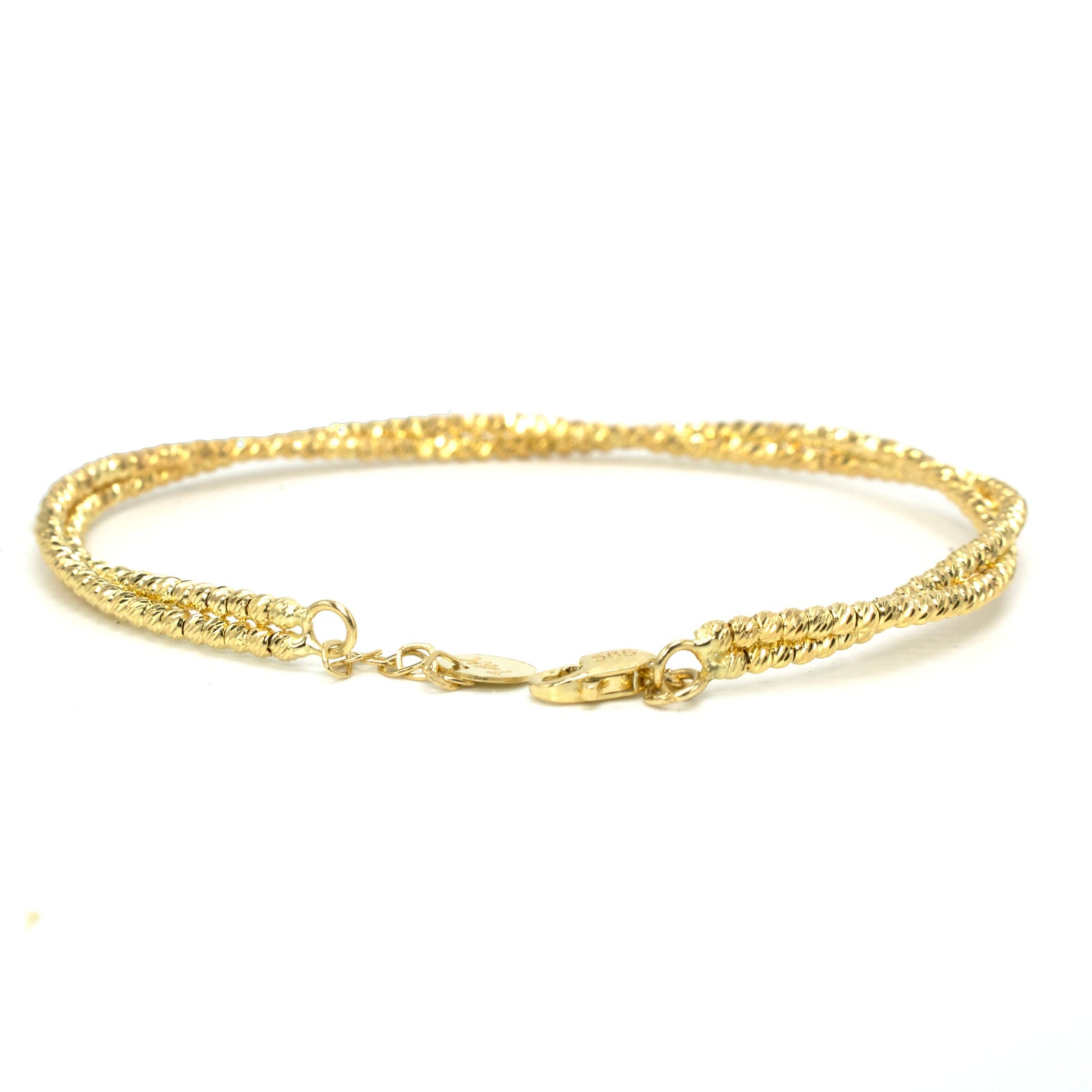 Diamond Cut Italian Gold Beaded Semi Rigid Bracelet