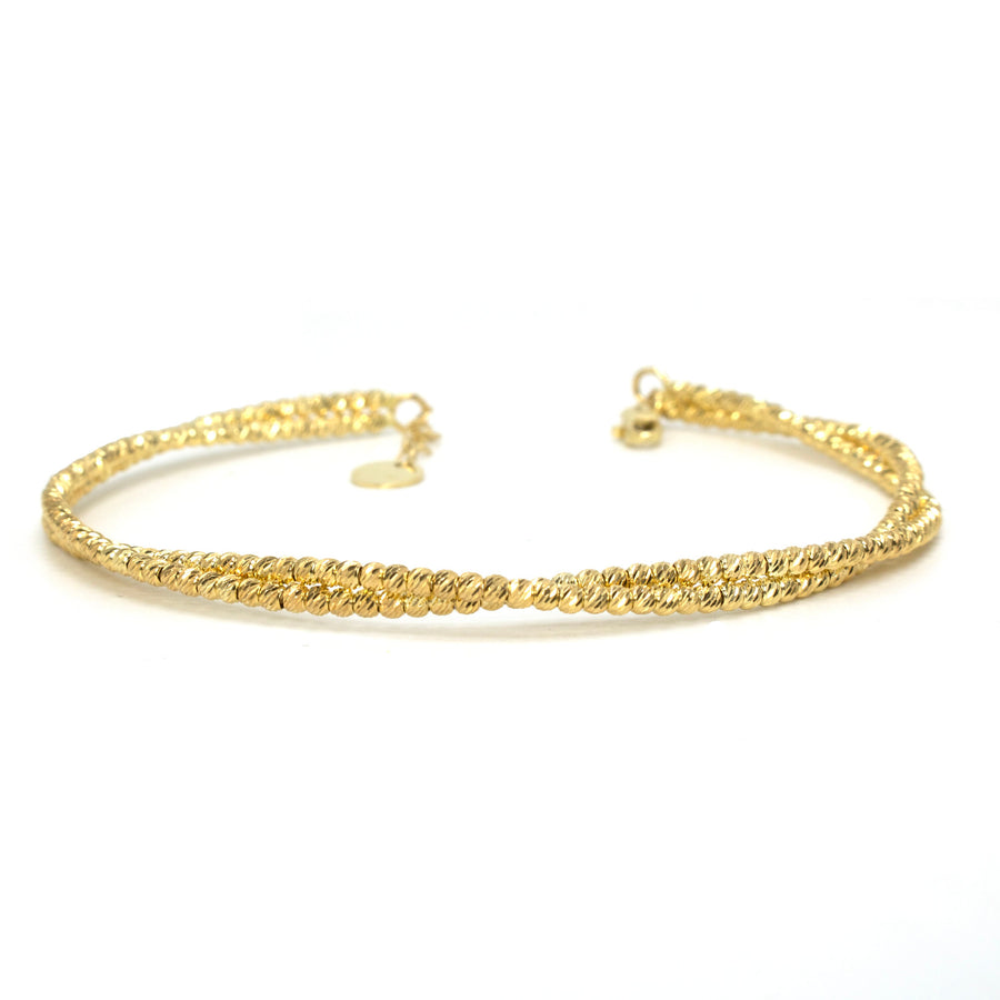 Diamond Cut Italian Gold Beaded Semi Rigid Bracelet