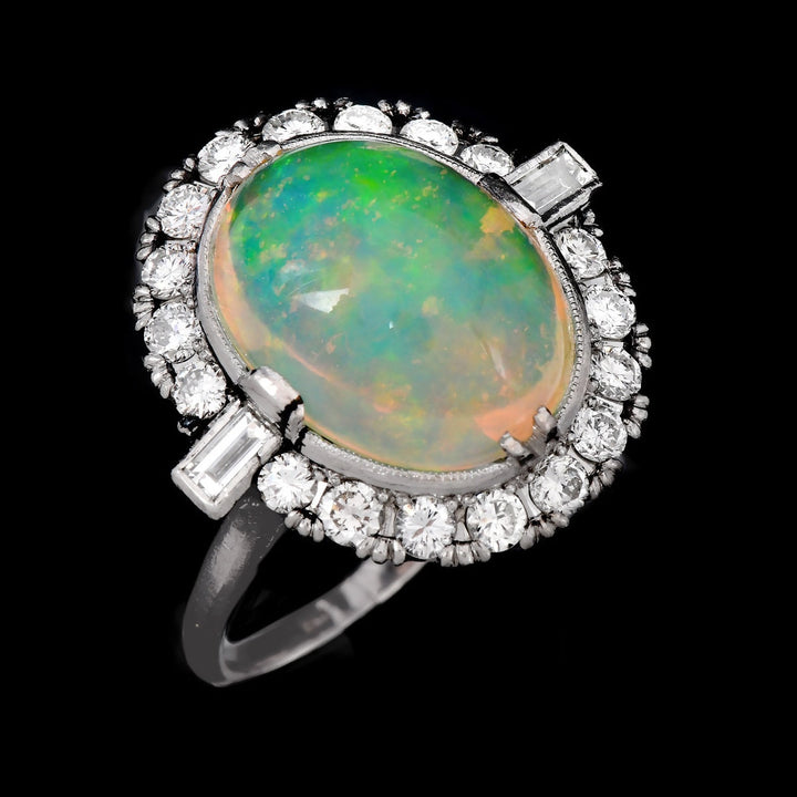 Diamond Halo Large Opal And Diamond Ring GIA Certified Natural
