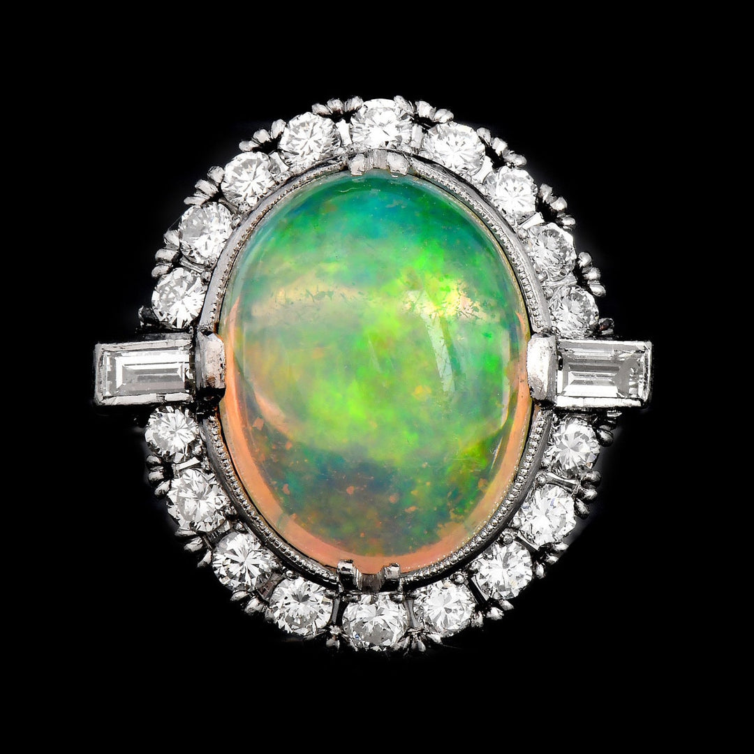 GIA Certified Natural Oval Opal and Diamond Ring in Platinum