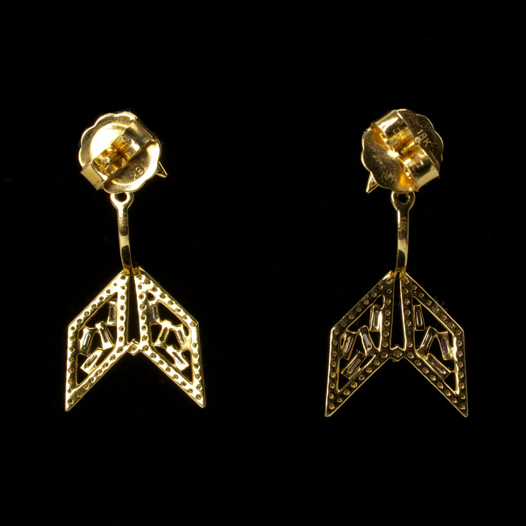 Versatile Two Piece 18K Yellow Gold and Diamond Arrow Earrings