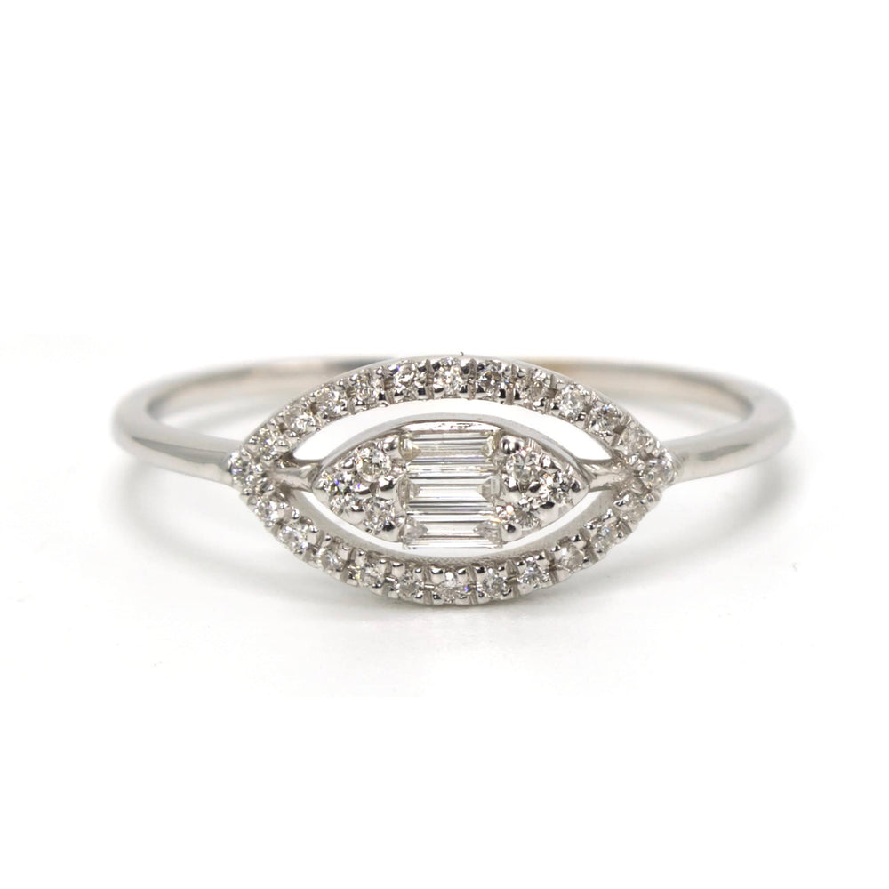 Eye Shaped Diamond Ring and Baguette Fitted Band Set