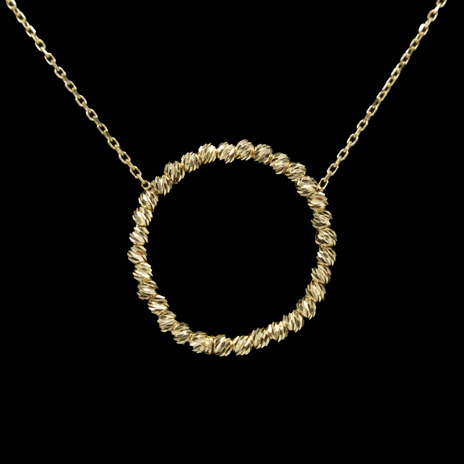 14K Yellow Gold Diamond Cut Circle Bead Pendant