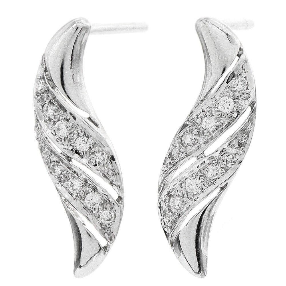 Vintage White Gold and Diamond Curved Bar Earrings