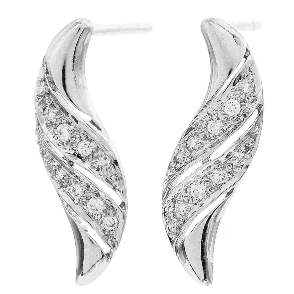 Vintage White Gold and Diamond Curved Bar Earrings