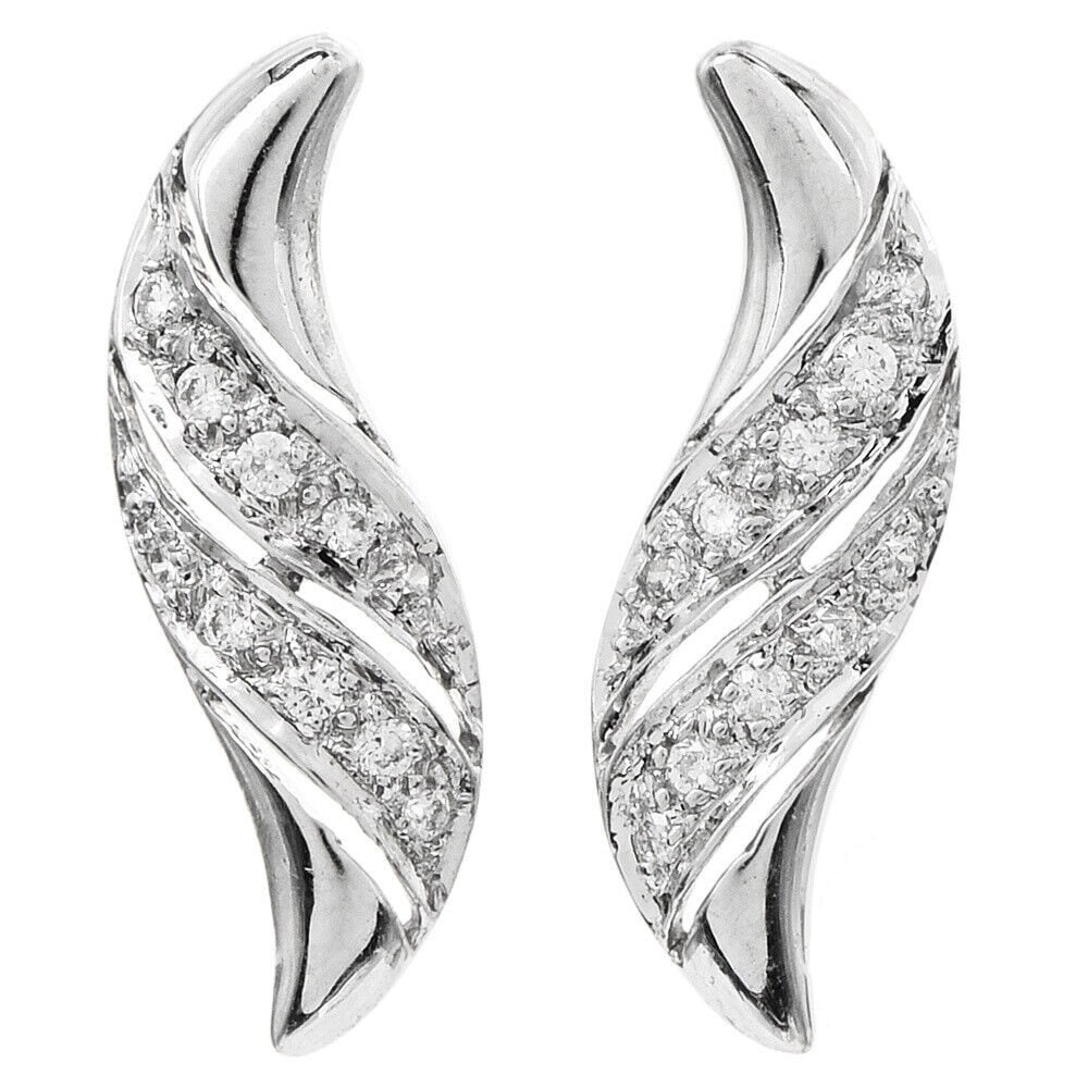 Vintage White Gold and Diamond Curved Bar Earrings