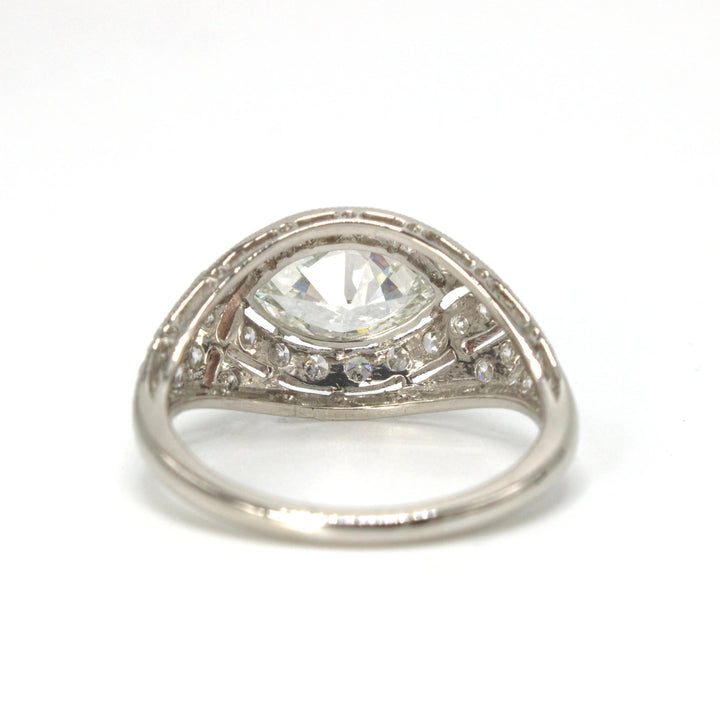 Art Deco Style East-West Marquise Cut Diamond Ring with Single Cut Accent Diamonds in Platinum