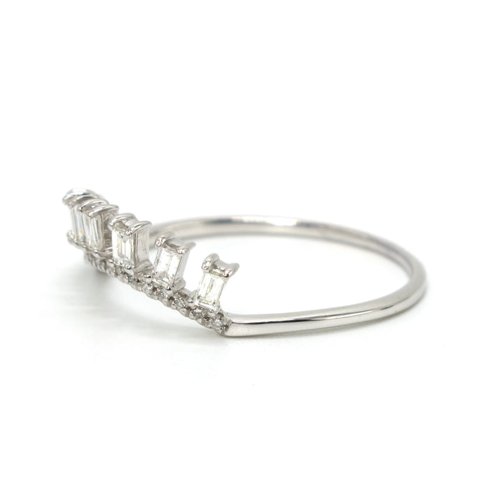 Eye Shaped Diamond Ring and Baguette Fitted Band Set