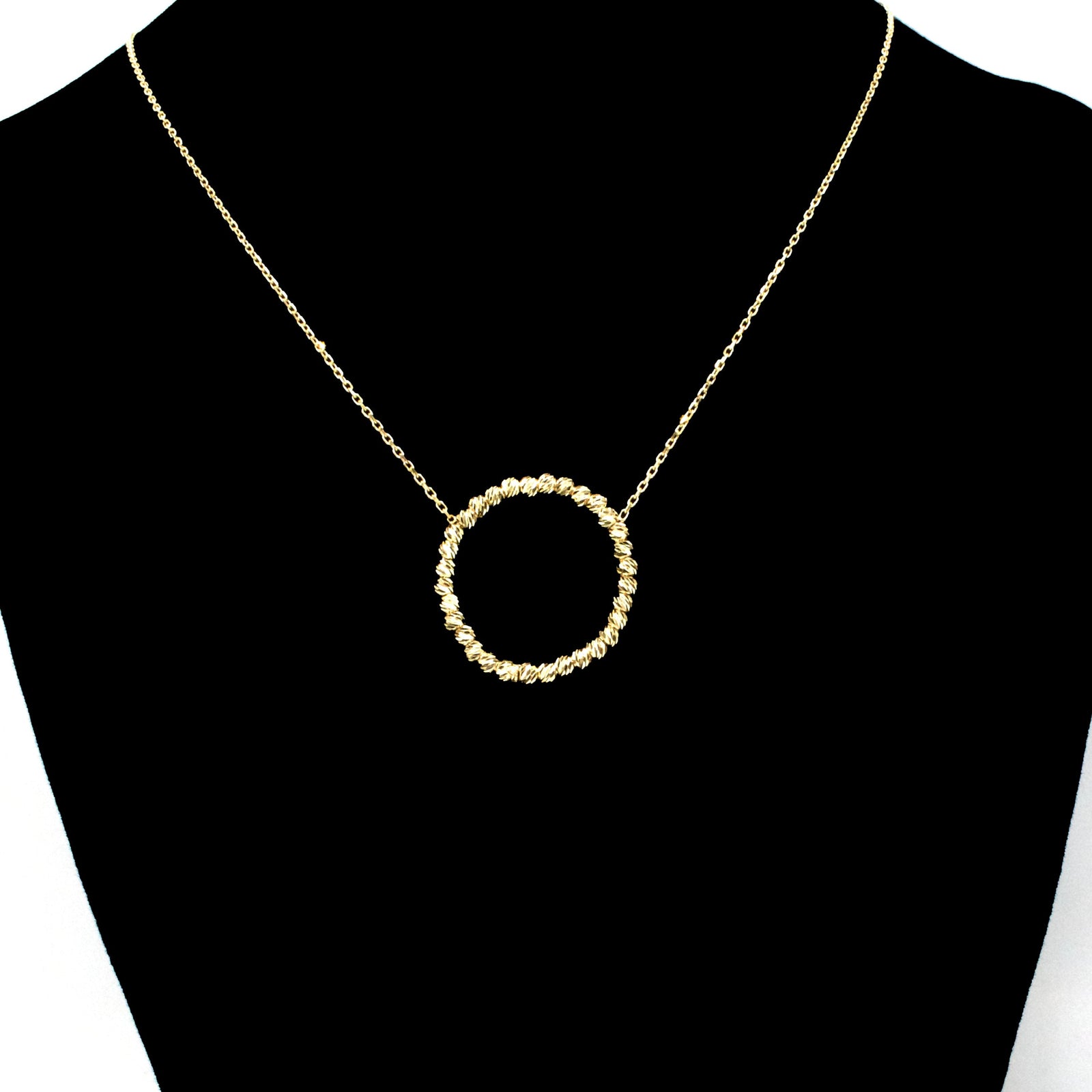 14K Yellow Gold Diamond Cut Circle Bead Pendant