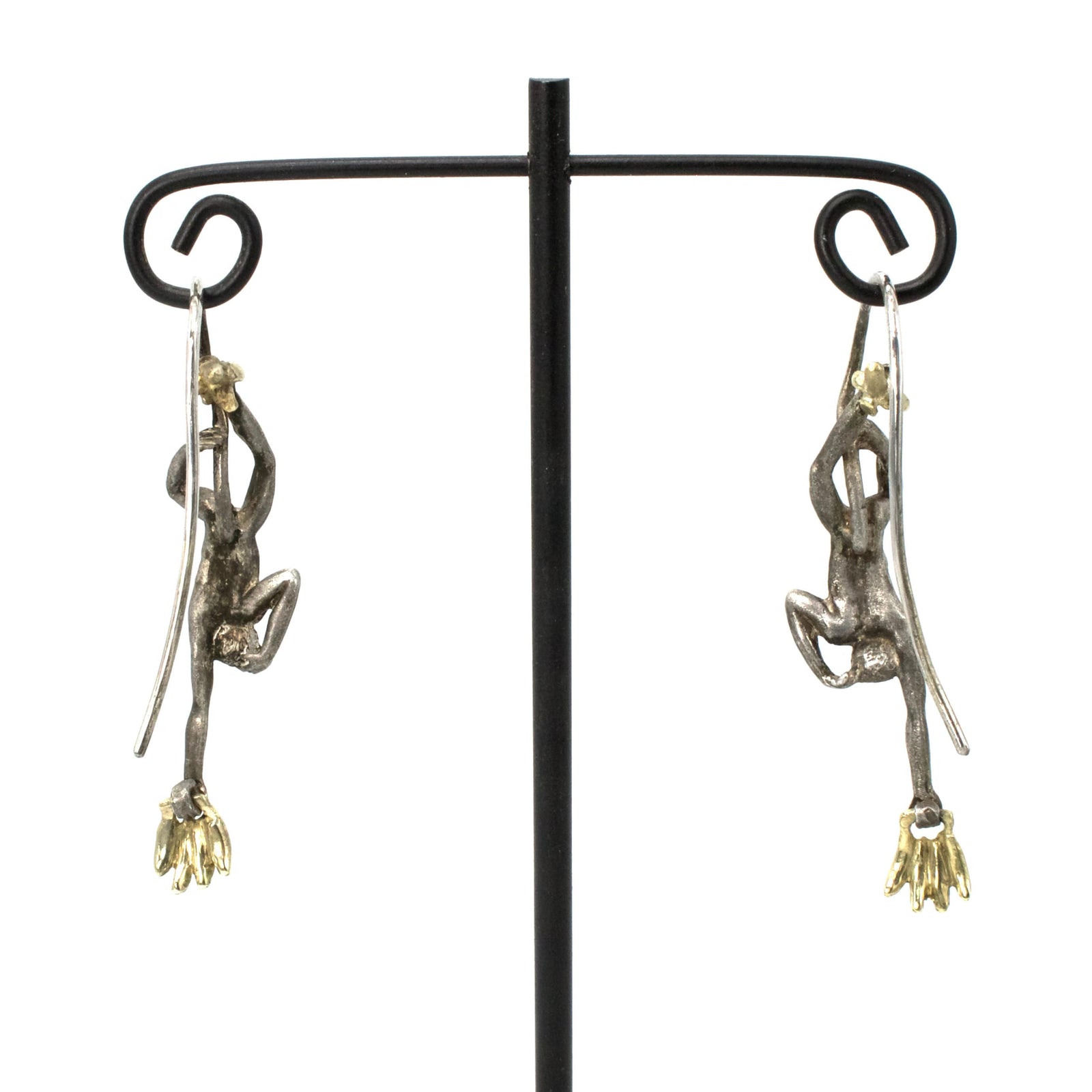 Fabulous Designer Sterling Silver Chimpanzee with Bananas Earrings