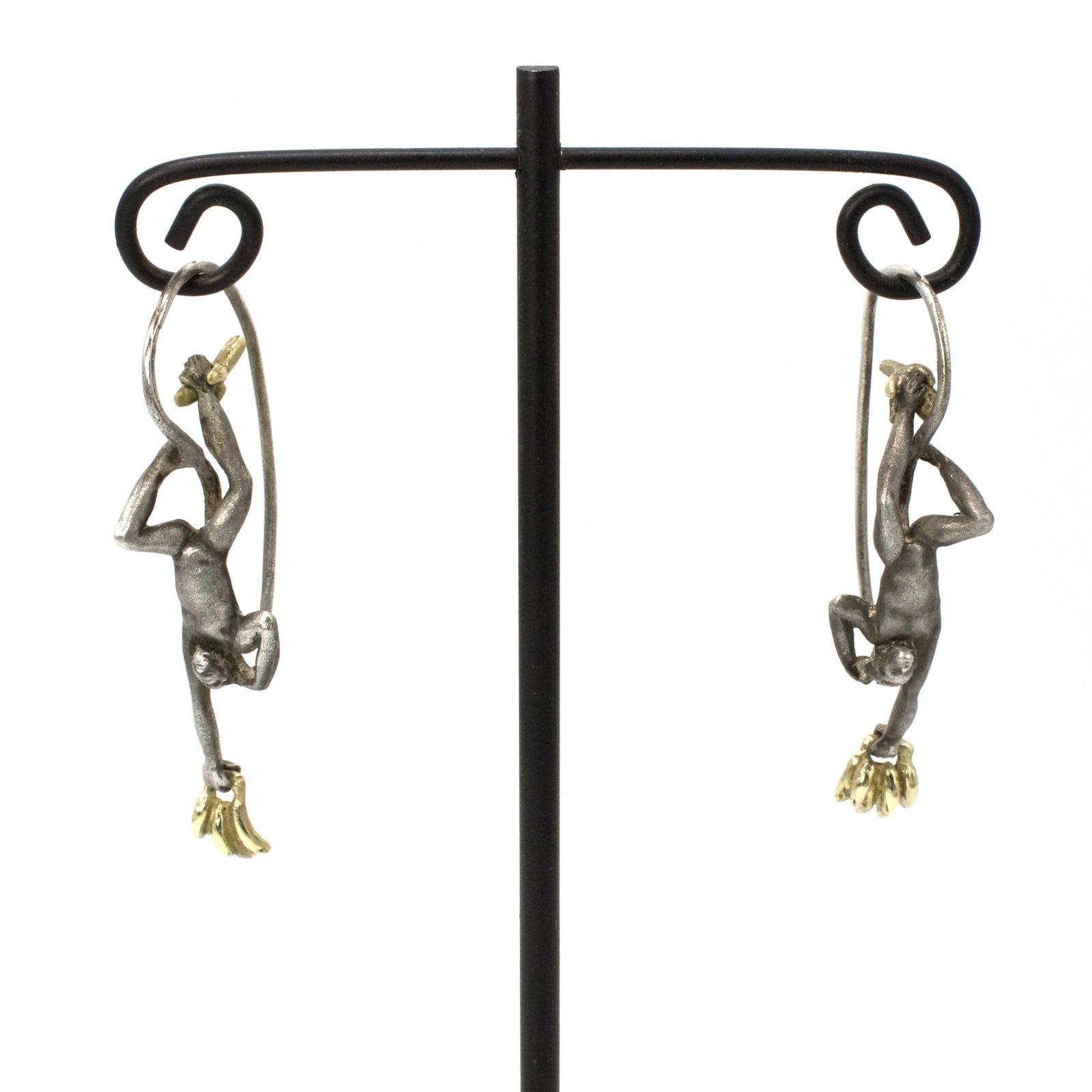 Fabulous Designer Sterling Silver Chimpanzee with Bananas Earrings