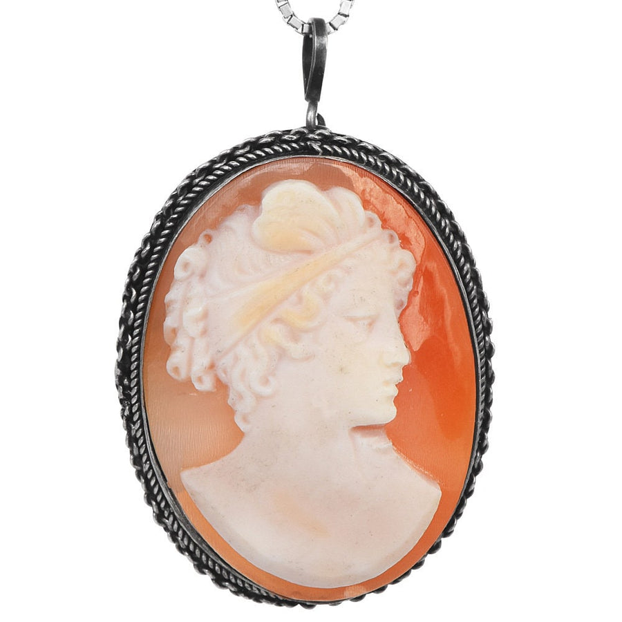Antique Sterling Silver Shell Cameo Brooch with Bust of Venus