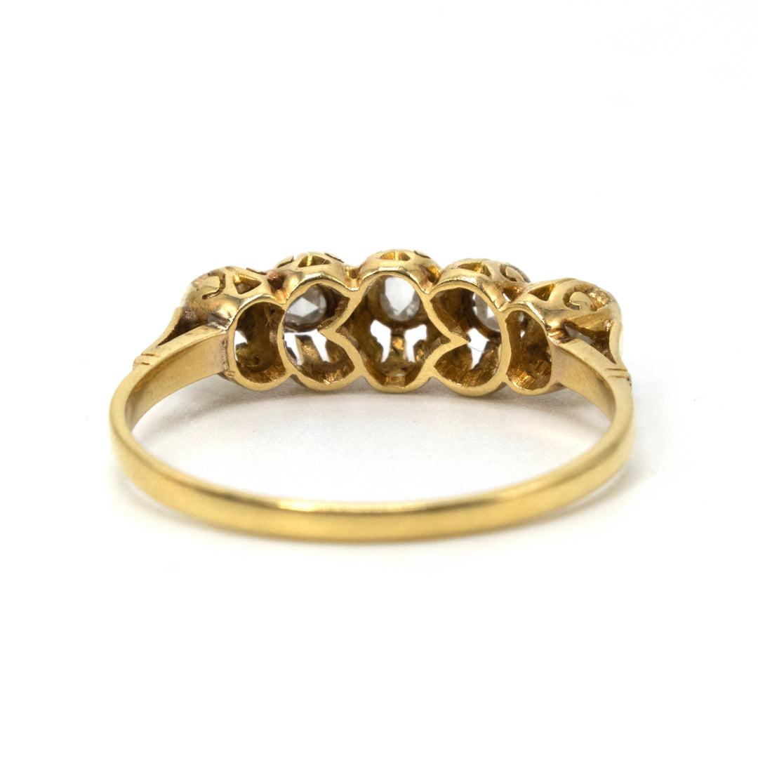 18K Yellow Gold Five Stone Rose Cut Diamond Ring