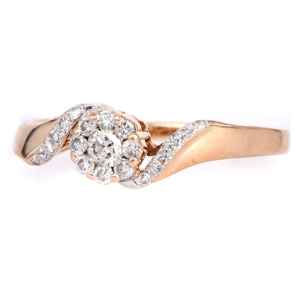 Dainty Yellow Gold and Diamond Cluster Twist Style Bypass Ring