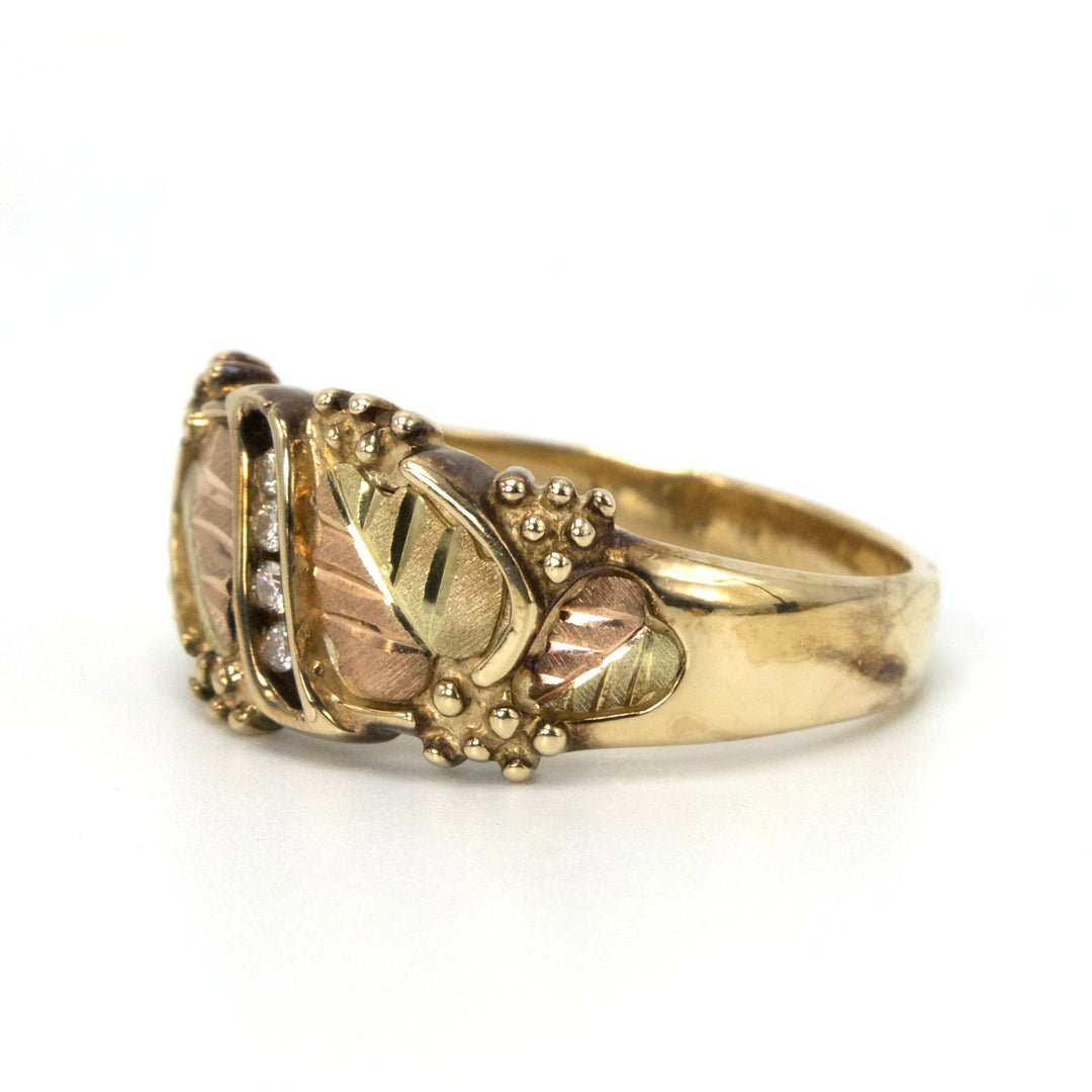 10K Black Hills Gold Gents Ring with Four Small Diamonds –