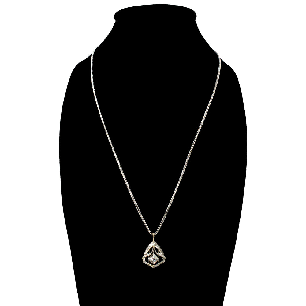 White Gold and Diamond Art Deco Shield Shaped Necklace