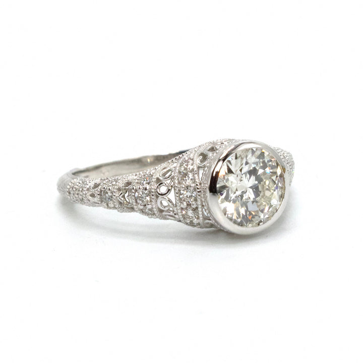 1.01 Carat Diamond in Filigreed Art Deco Style Solitaire Mounting
