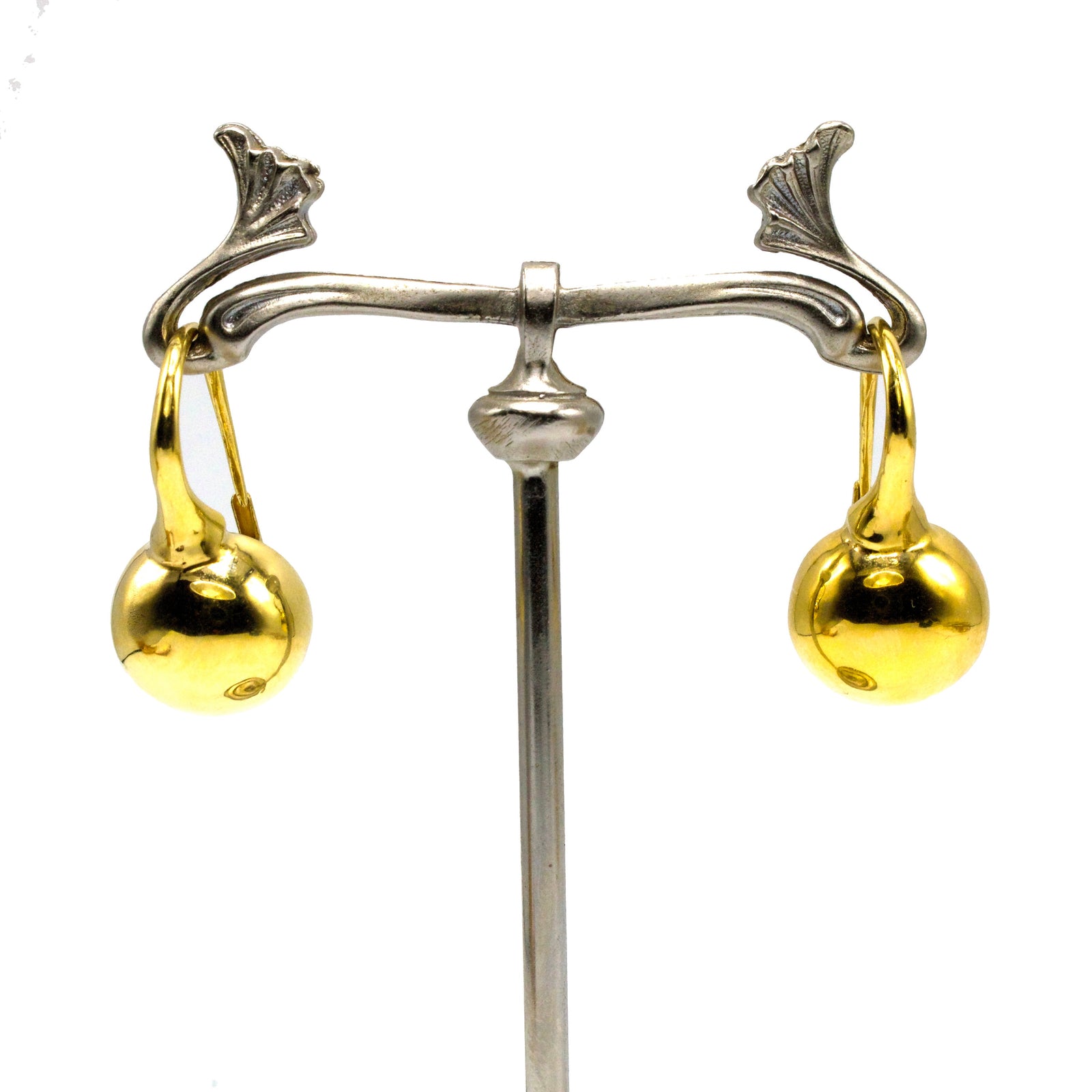 Vintage Italian Puffy Gold Ball Lever Back Drop Earrings