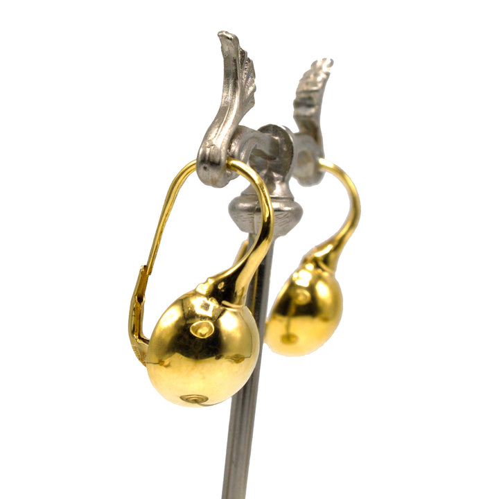 Vintage Italian Puffy Gold Ball Lever Back Drop Earrings