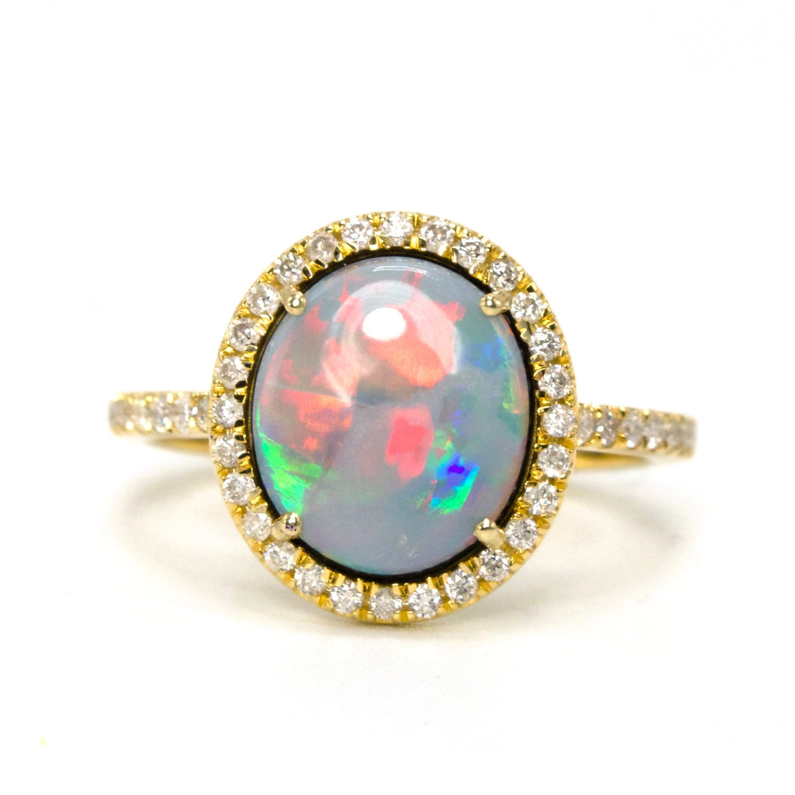 14K Yellow Gold Opal Doublet Ring with Diamond Halo