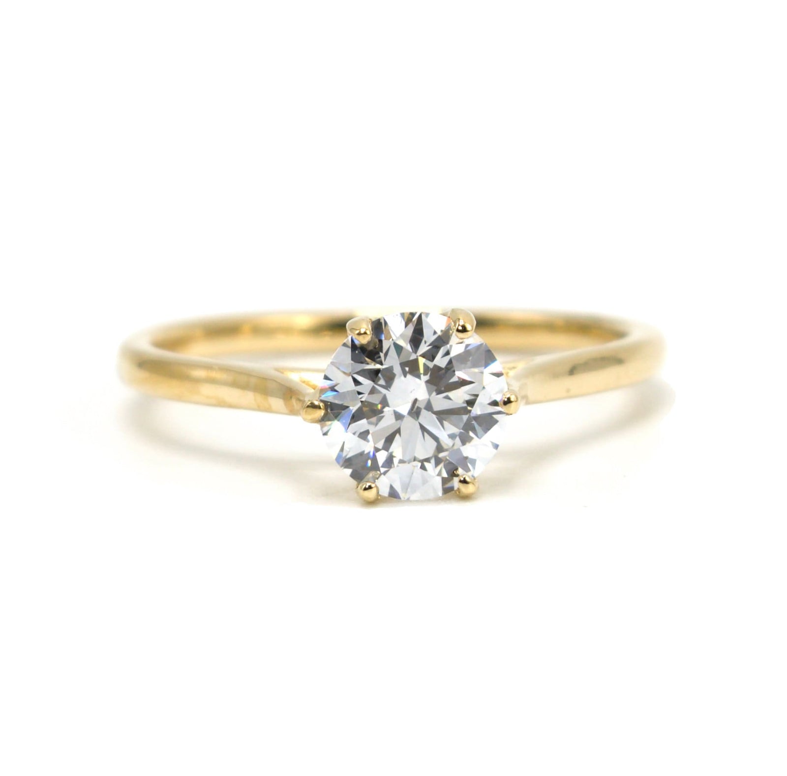 1.06 Carat Lab Grown Round Diamond Solitaire in 18K Yellow Gold Tulip Setting