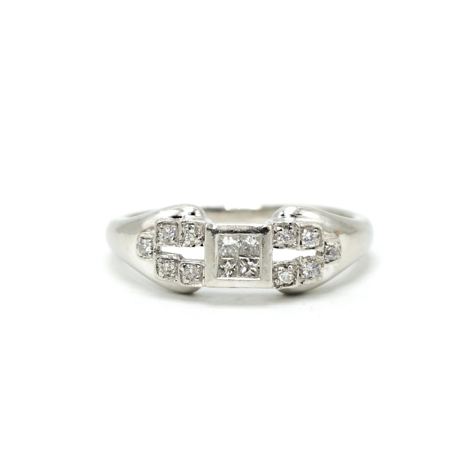Vintage Style Princess Cut Diamond Cluster Platinum Engagement Ring