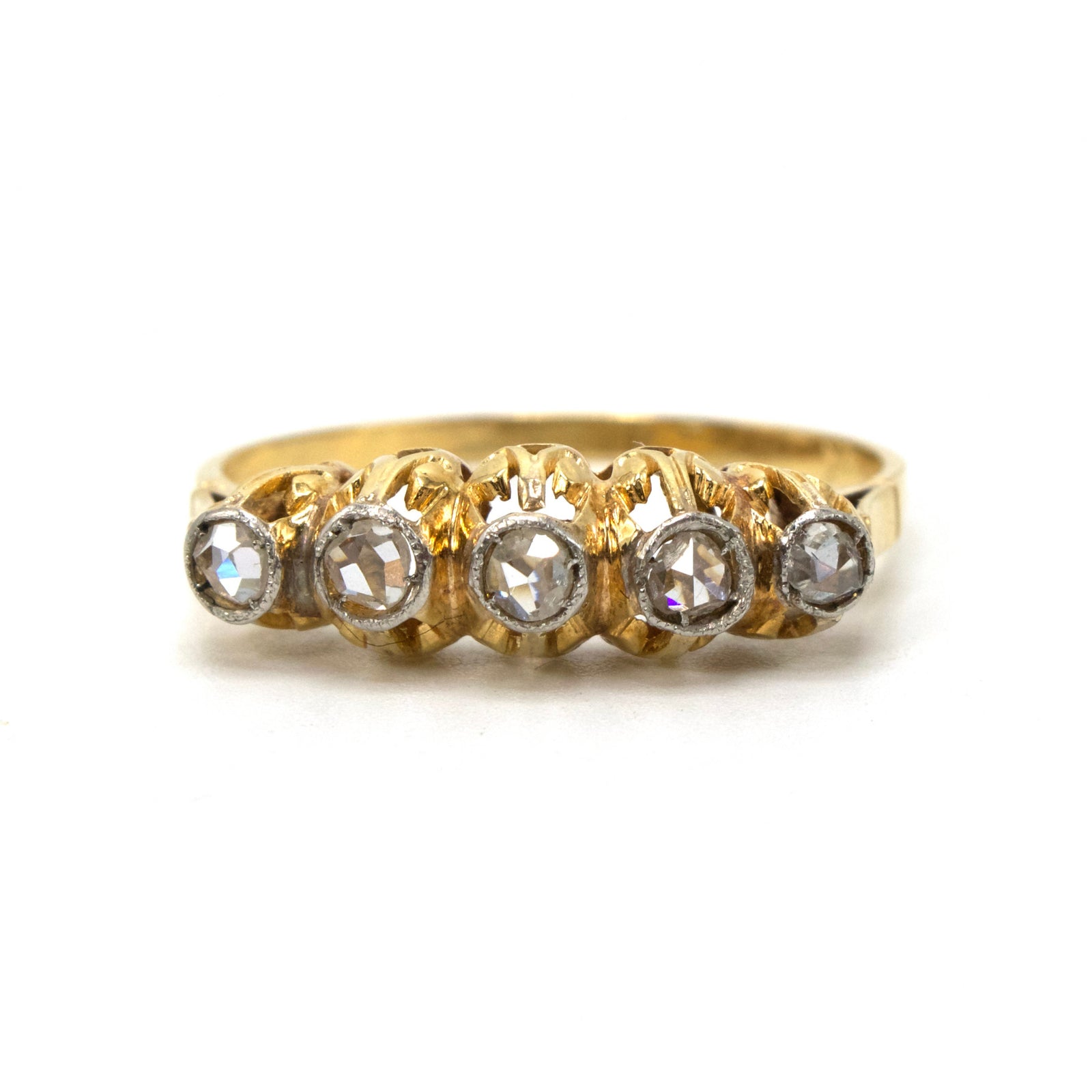 18K Yellow Gold Five Stone Rose Cut Diamond Ring