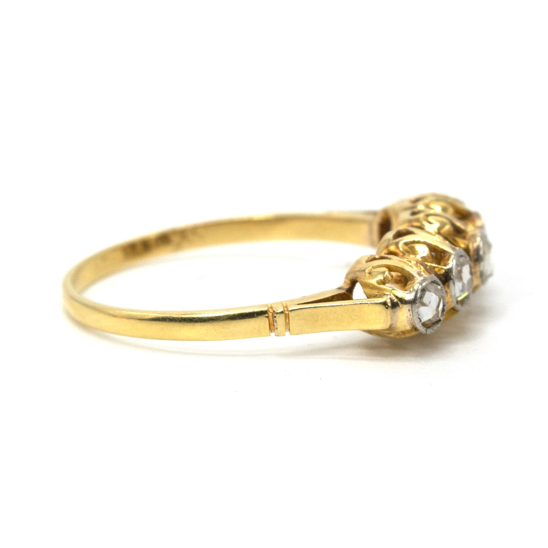 18K Yellow Gold Five Stone Rose Cut Diamond Ring