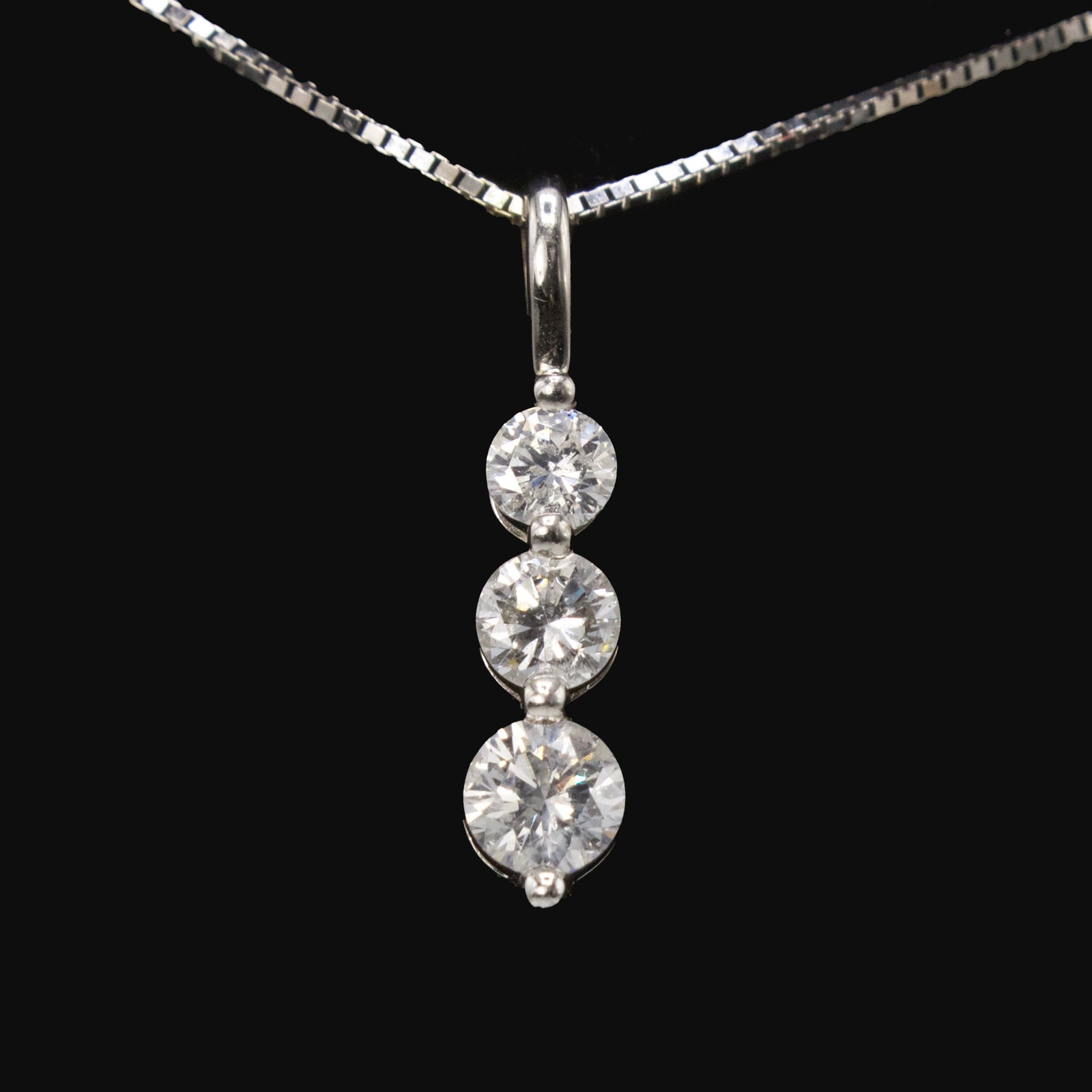 Diamond Pendant in 14K White Gold with Three Vertically Set Round Diamonds