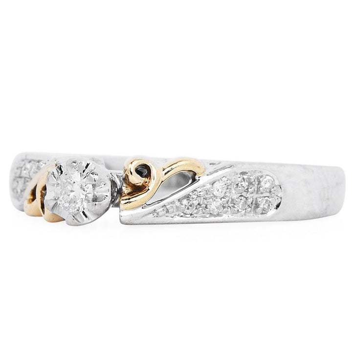 Estate Diamond and 10K Two Tone Gold Swirl Accented Engagement Ring