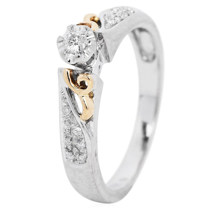 Estate Diamond and 10K Two Tone Gold Swirl Accented Engagement Ring