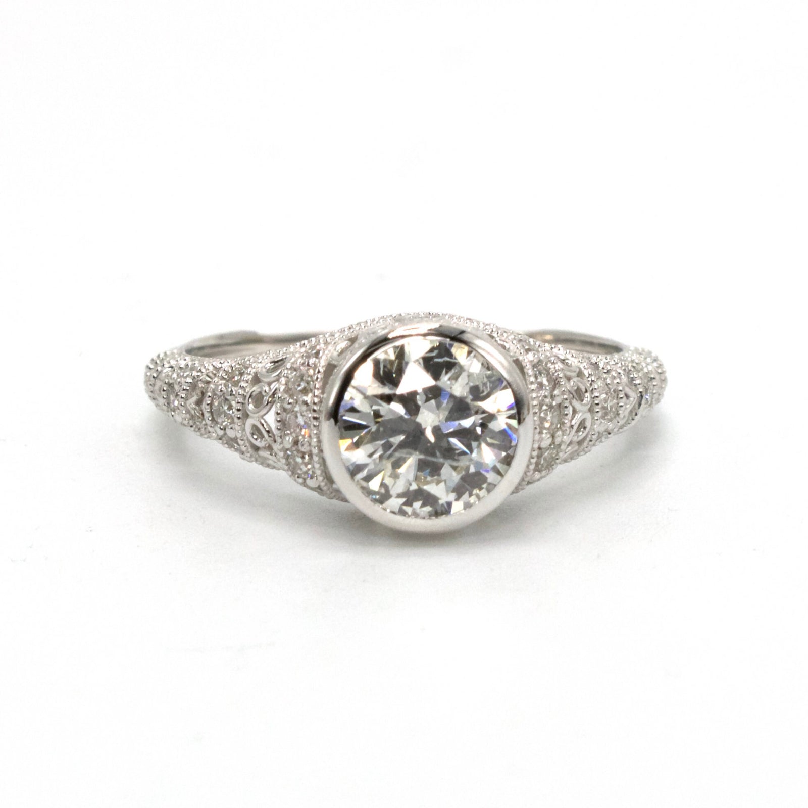 1.01 Carat Diamond in Filigreed Art Deco Style Solitaire Mounting