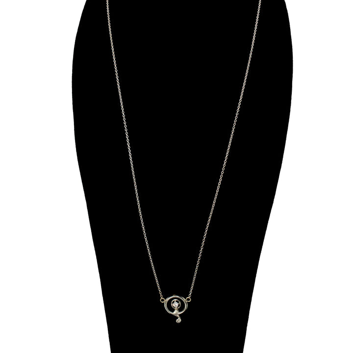 Circular Art Deco Diamond and White Gold Fixed Station Pendant Necklace