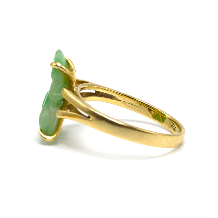 Vintage 18K Yellow Gold Carved Jade Frog Ring