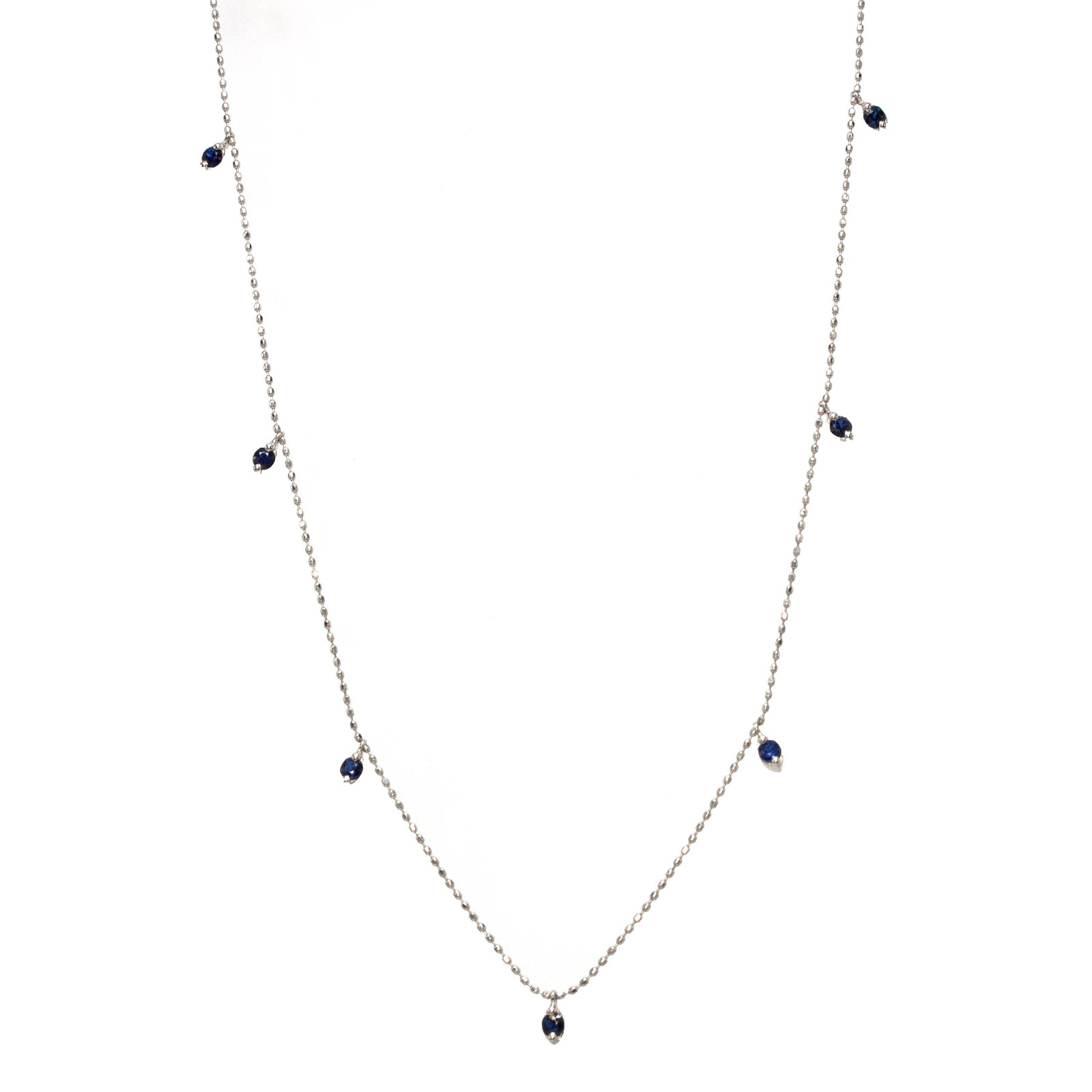 18K White Gold Sapphire Fringe Necklace - 18 Inches