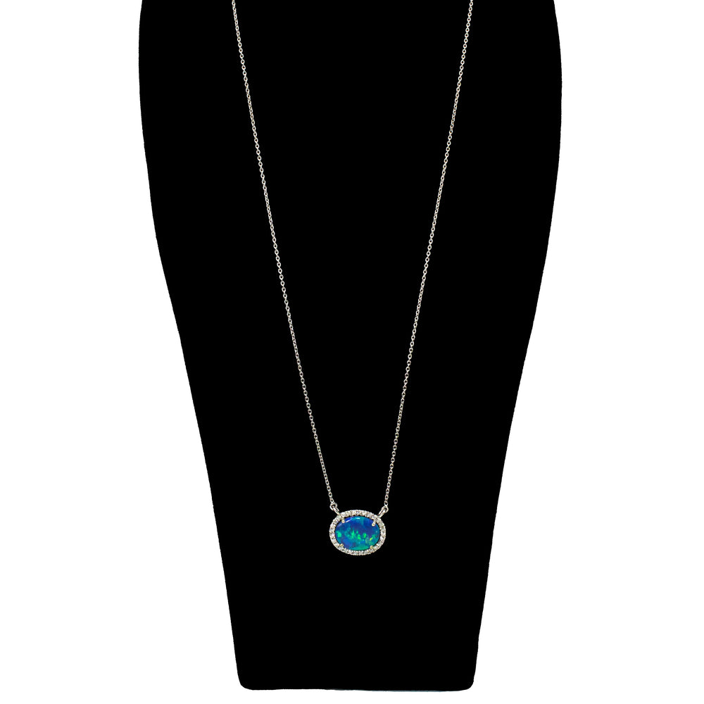 Oval Opal Doublet Necklace in White Gold with Diamonds