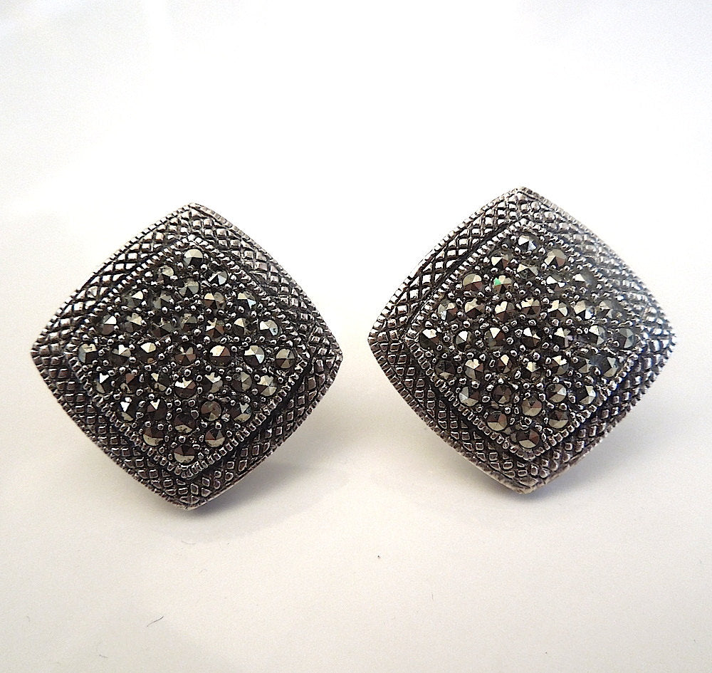 Sterling Silver and Marcasite Square Clip Earrings